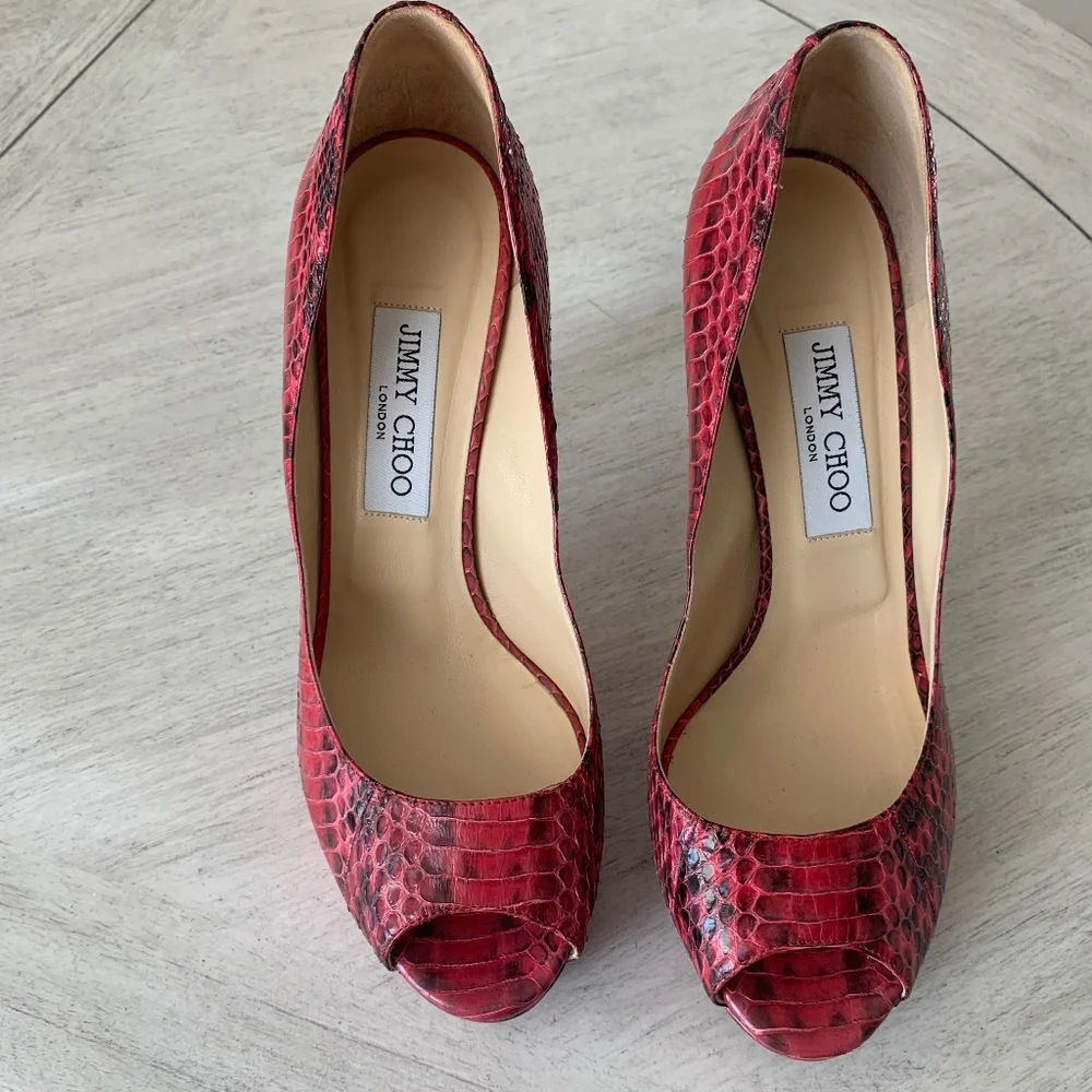 Jimmy Choo Pink/Black Snakeprint Platform Pumps sz 39